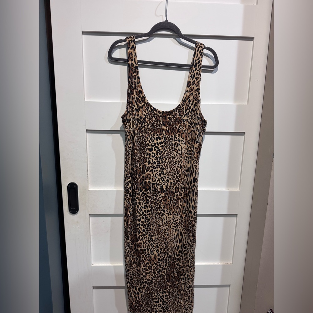 Bar III Leopard Print Midi Dress in Tan and Black - Picture 2 of 4